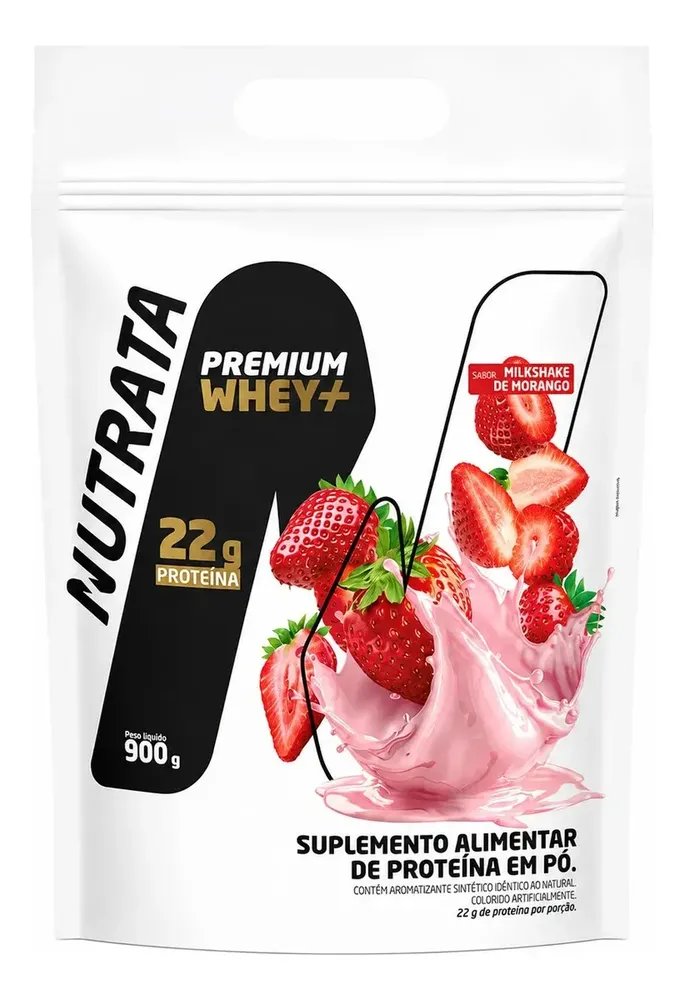 Premium Whey+ Refil Sabor Morango - Nutrata 900g Morango