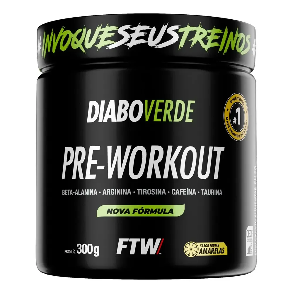 Pré Treino Pre Workout Diabo Verde Pote 300g Sabor Frutas Amarelas Ftw