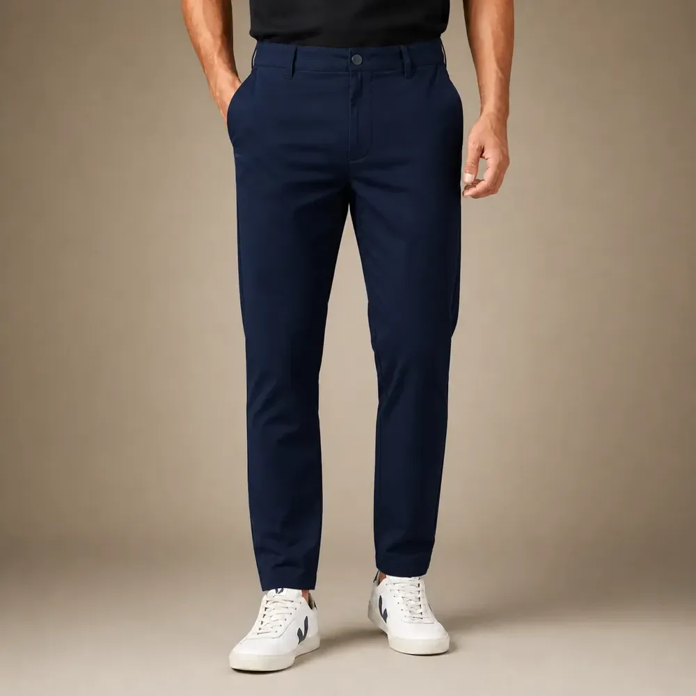 Calça Alfaiataria Masculina Slim Fit Social Sport Fino Azul-marinho Liso 46