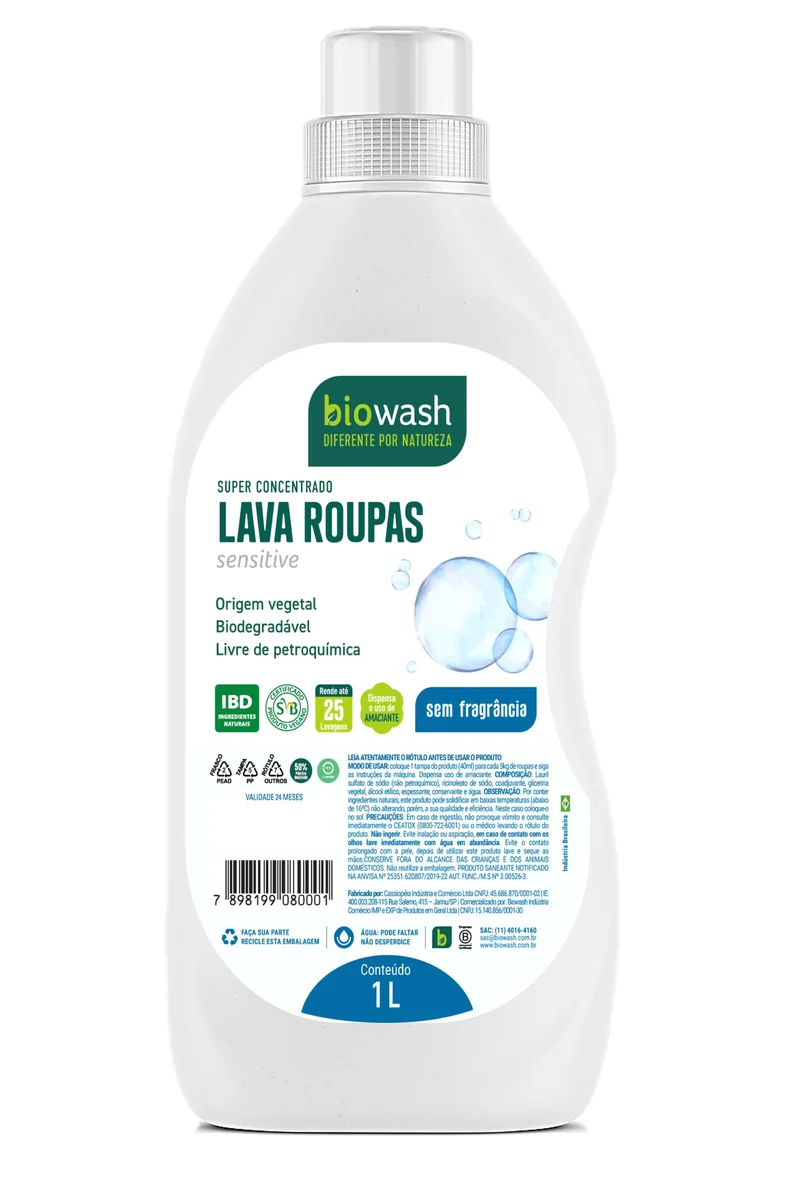 Biowash Bw Lava Roupas Liquido Sensitive 1L Multicor Tamanho Único