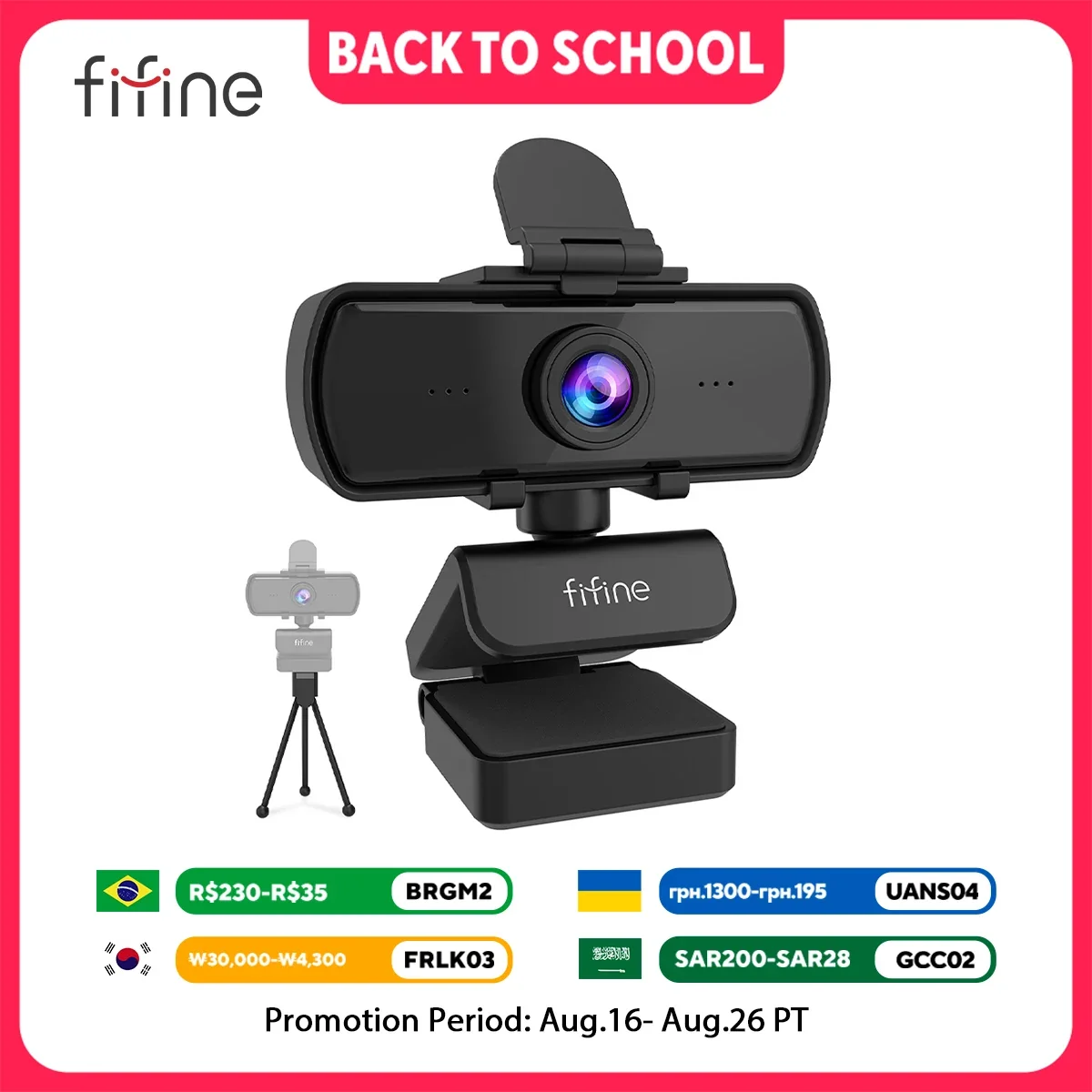 Webcam FIFINE 1440p Full HD para PC com Microfone, Tripé, para Desktop e Laptop, Webcam para Transmissão ao Vivo e Chamadas de Vídeo - K420