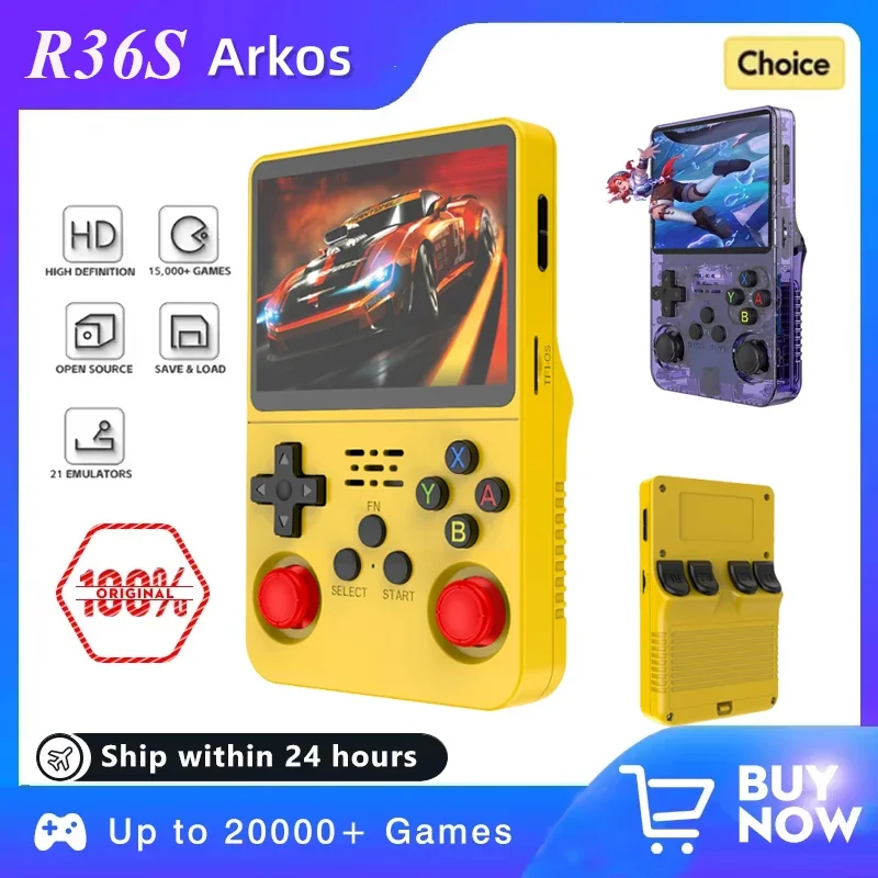 Original arkos r36s retro console de jogo 128gb portátil 3.5 Polegada tela ips portátil bolso vídeo player 64gb consola presente do miúdo