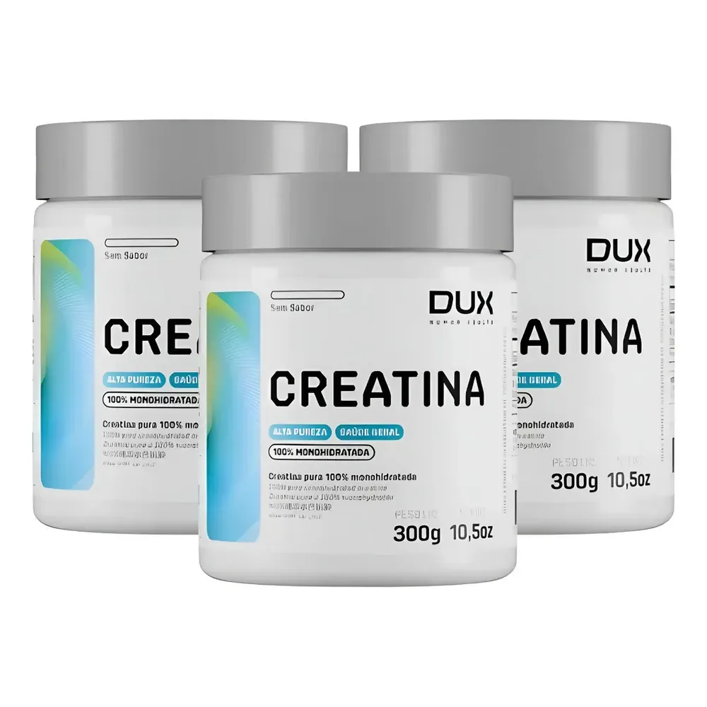 3x Creatina Monohidratada 100% Pura Dux 300g Sem Sabor
