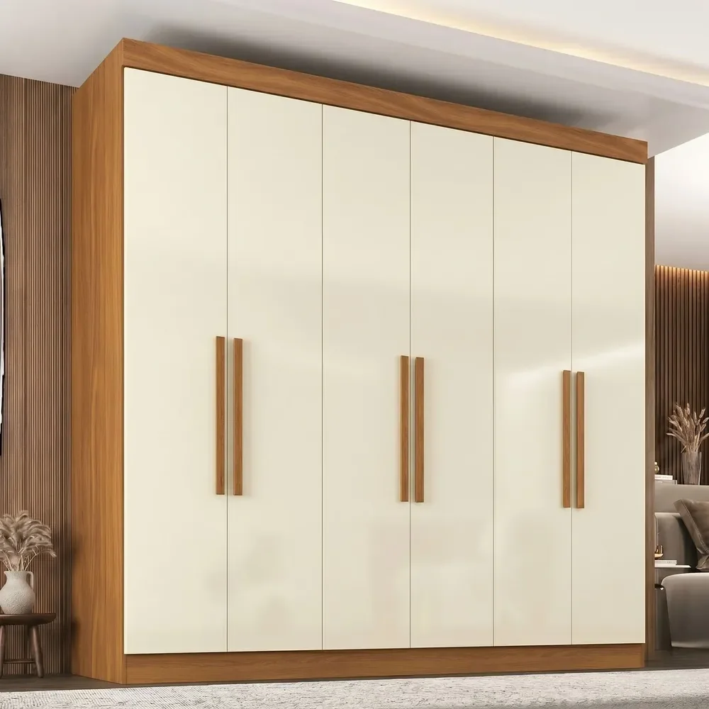 Guarda Roupa Casal Paris 6 Portas 2 Gavetas Paris Fh Cinamomo/off White