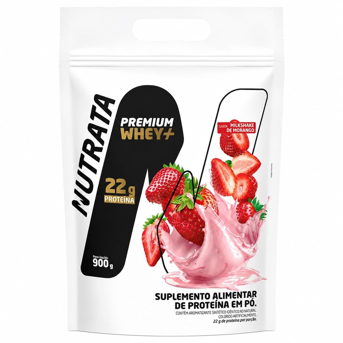 Premium Whey Mais Refil Sabor Morango Nutrata 900g