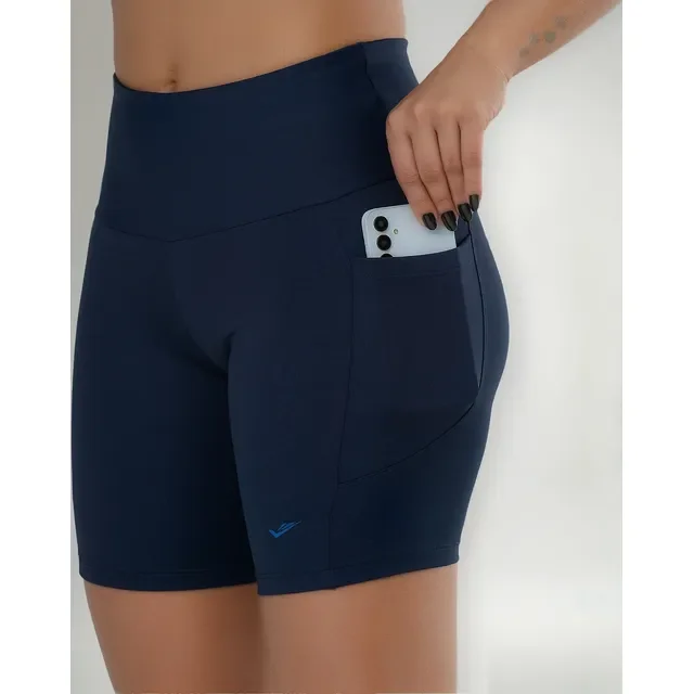 Short Feminino Academia Com Bolso Bermuda Cintura Alta Elite