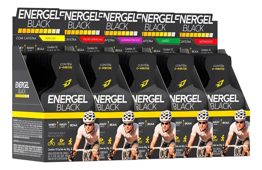 5x Energel Black Cx 10 Sachês 50 Sachês Bodyaction Sabor Mix Frutas Vermelhas