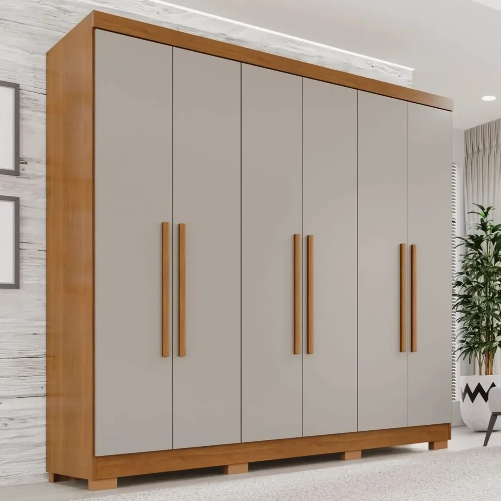 Guarda-roupa Casal 6 Portas 2 Gavetas França Espresso Móveis Cor Cinamomo Off-white
