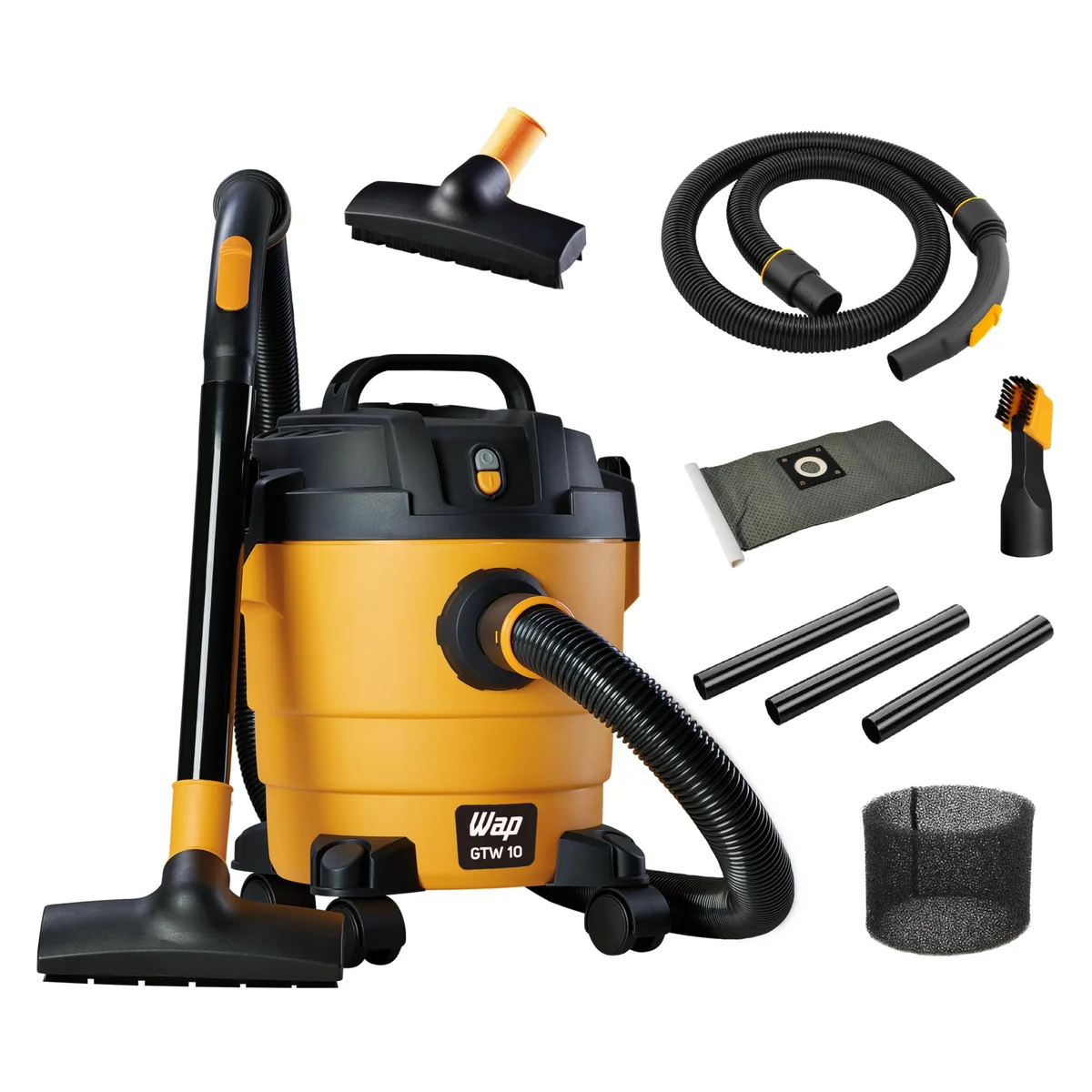 WAP Aspirador de Pó e Água GTW 10, Compacto, 10 Litros, com Mangueira de 1,5 Metros, Filtro Lavável, 140mbar 1400W 220V