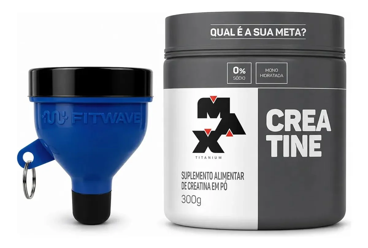 Kit Creatina (300g) Max Titanium + Chaveiro Funil Porta dose de Whey (50g) FitWave