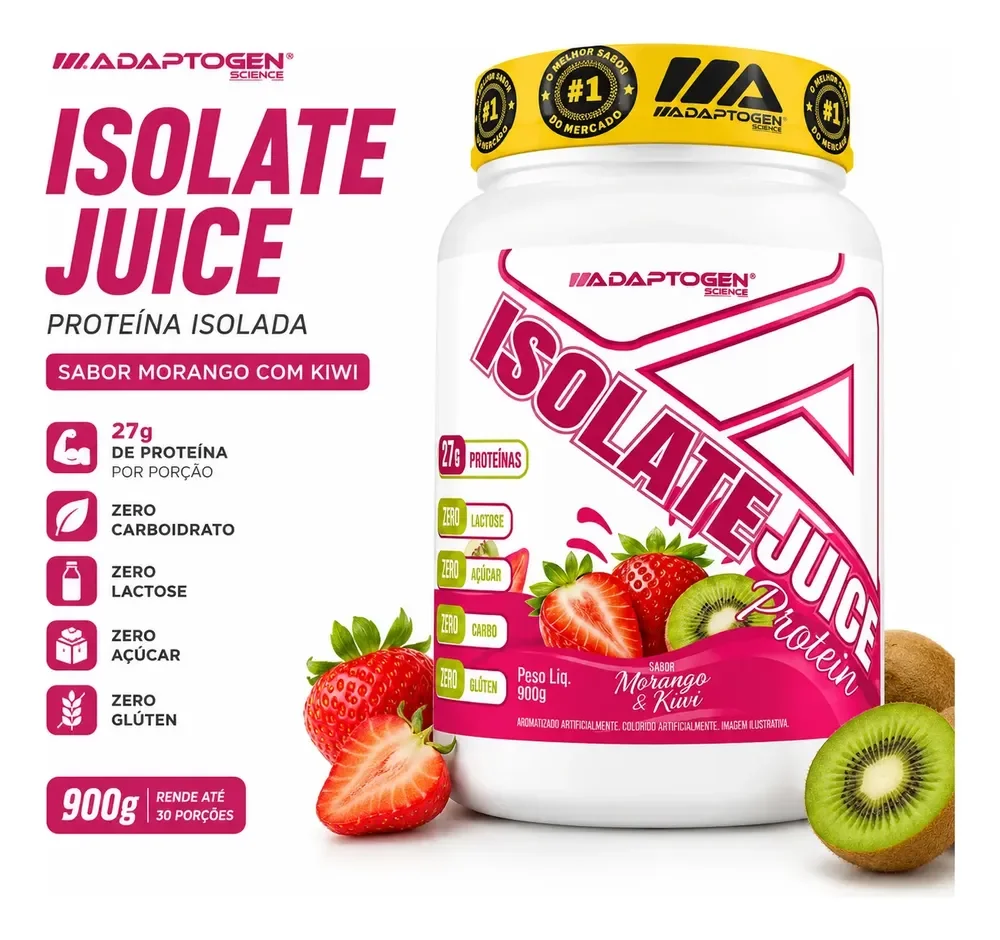 Whey Isolado Adaptogen Isolate Juice 900g Morango Com Kiwi Morango Com Kiwi