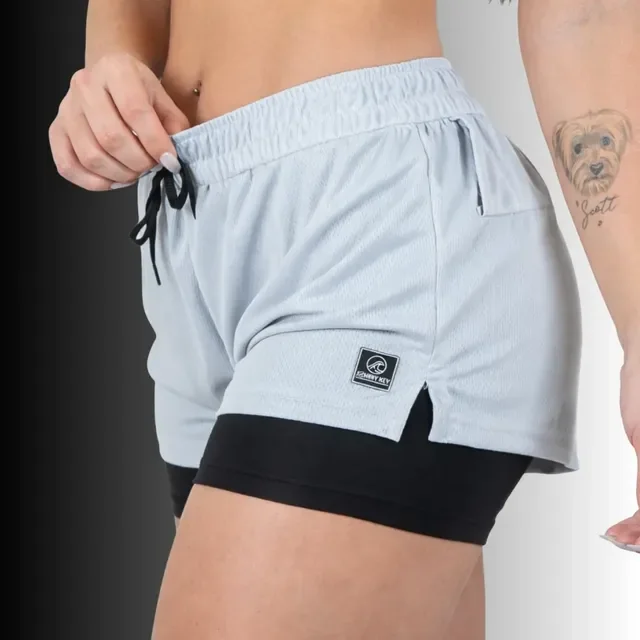 Shorts 2 Em 1 Feminino Academia Duplo Bolso Interno Corrida