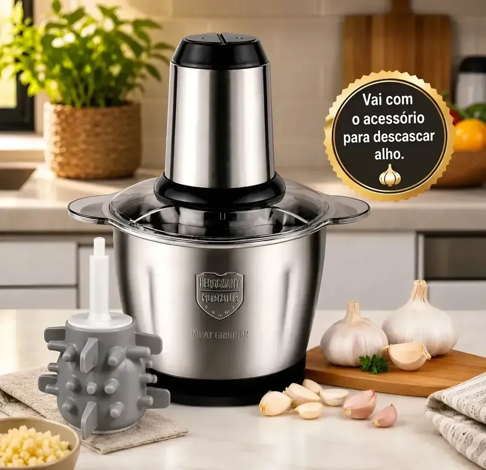 Multiprocessador E Triturador De Alimentos Elétrico Picador de 2 Litros Inox 110v Moedor de Alimentos Cortador de Carne Cortador de Legumes Multifuncional Triturador De Comida Oficial Risma