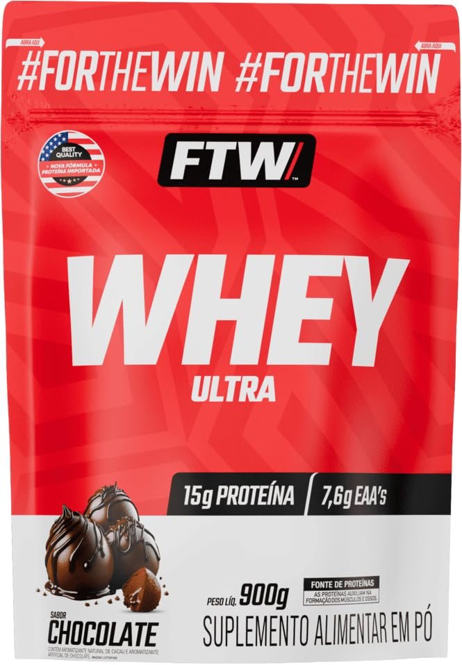 Whey Protein Ultra FTW – Refil 900g Sabor Chocolate Proteína Concentrada WPC, Suplemento Alimentar em Pó, Rico em Aminoácidos Essenciais