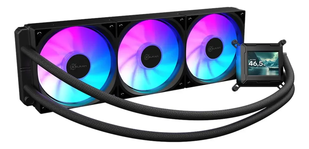 Water Cooler Kalkan Aura Com Tela Lcd 360mm Argb Intel Amd Preto