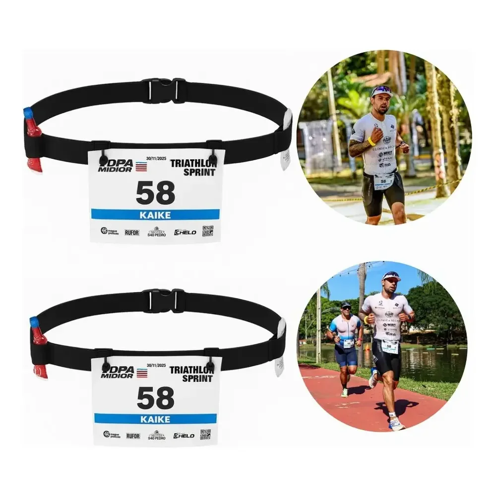 Kit 2 Cintos Porta Número Corrida Triathlon  Maratona  Bike Preto