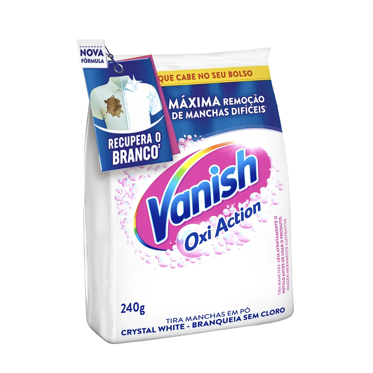 Vanish Crystal White Oxi Action Tira Manchas em Pó para Roupas Brancas Refil Econômico 240g
