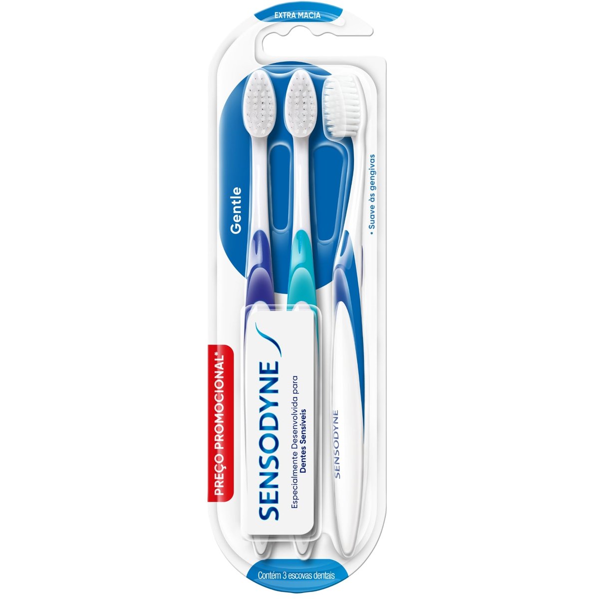Sensodyne Escova de Dente Extra Macia, Gentle, para Dentes Sensíveis, 3 unidades