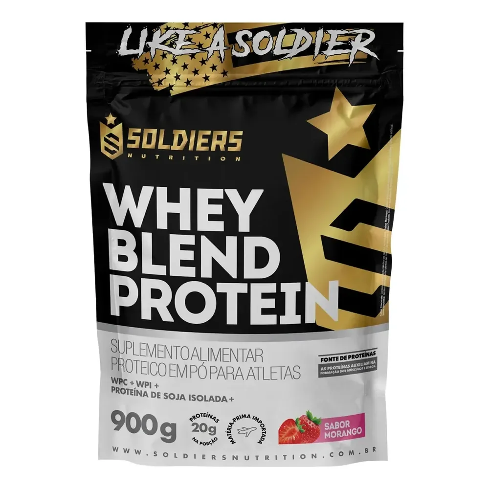 Whey Blend Protein Concentrado E Isolado 900g Sabor Morango Soldiers Nutrition
