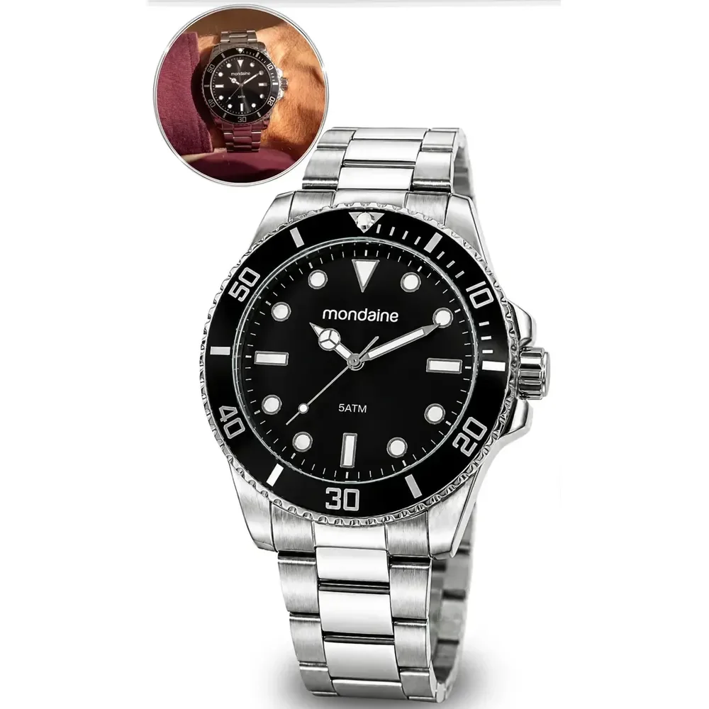 Relógio Prata Masculino Mondiane 32549g0mvne1 Cor Da Correia Prateado Cor Do Fundo Preto