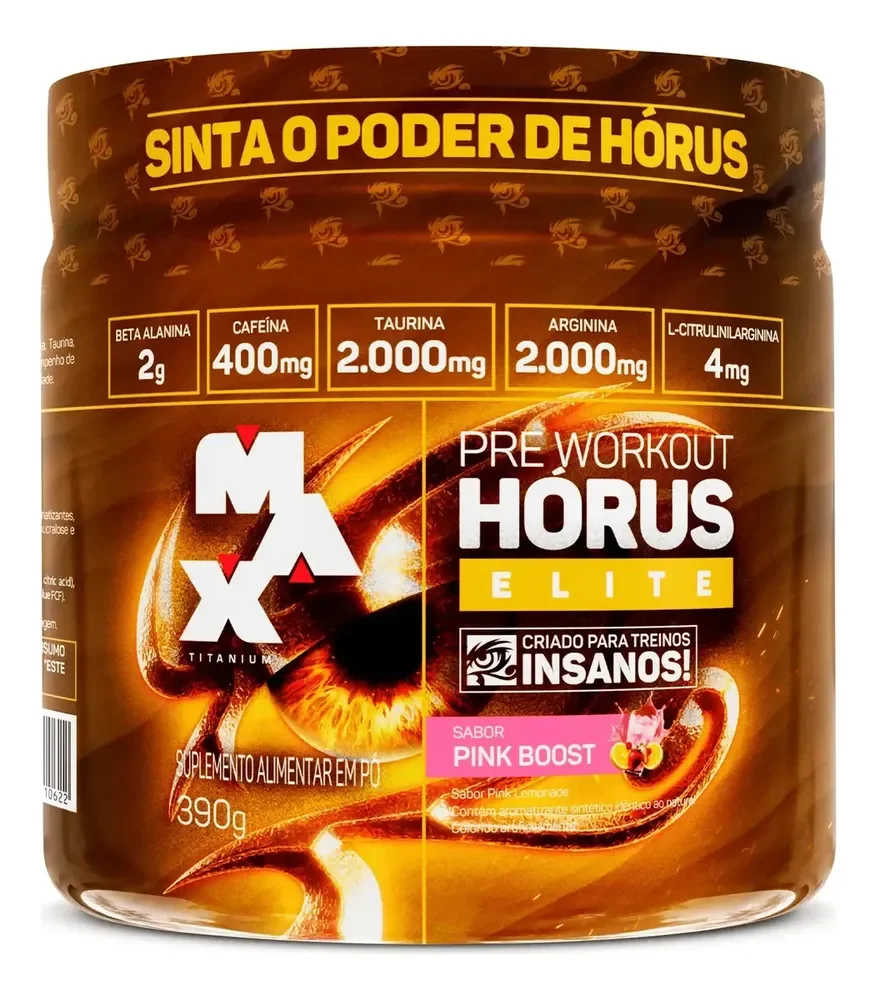 Horus Elite 390g Pré Treino 400mg Cafeína Max Titanium Sabor Pink Boost Lemonade