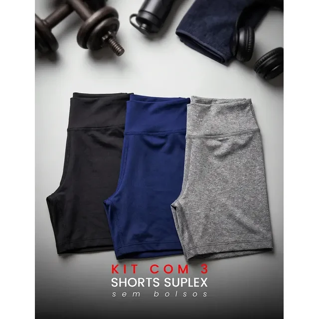 Kit 3 Shorts Para Corrida Cintura Alta Zero Transparecia