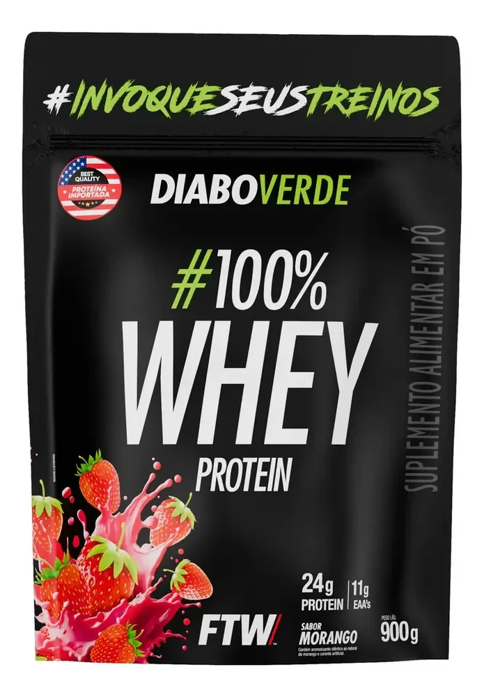 100% Whey Protein 900g Sabor Morango - Diabo Verde