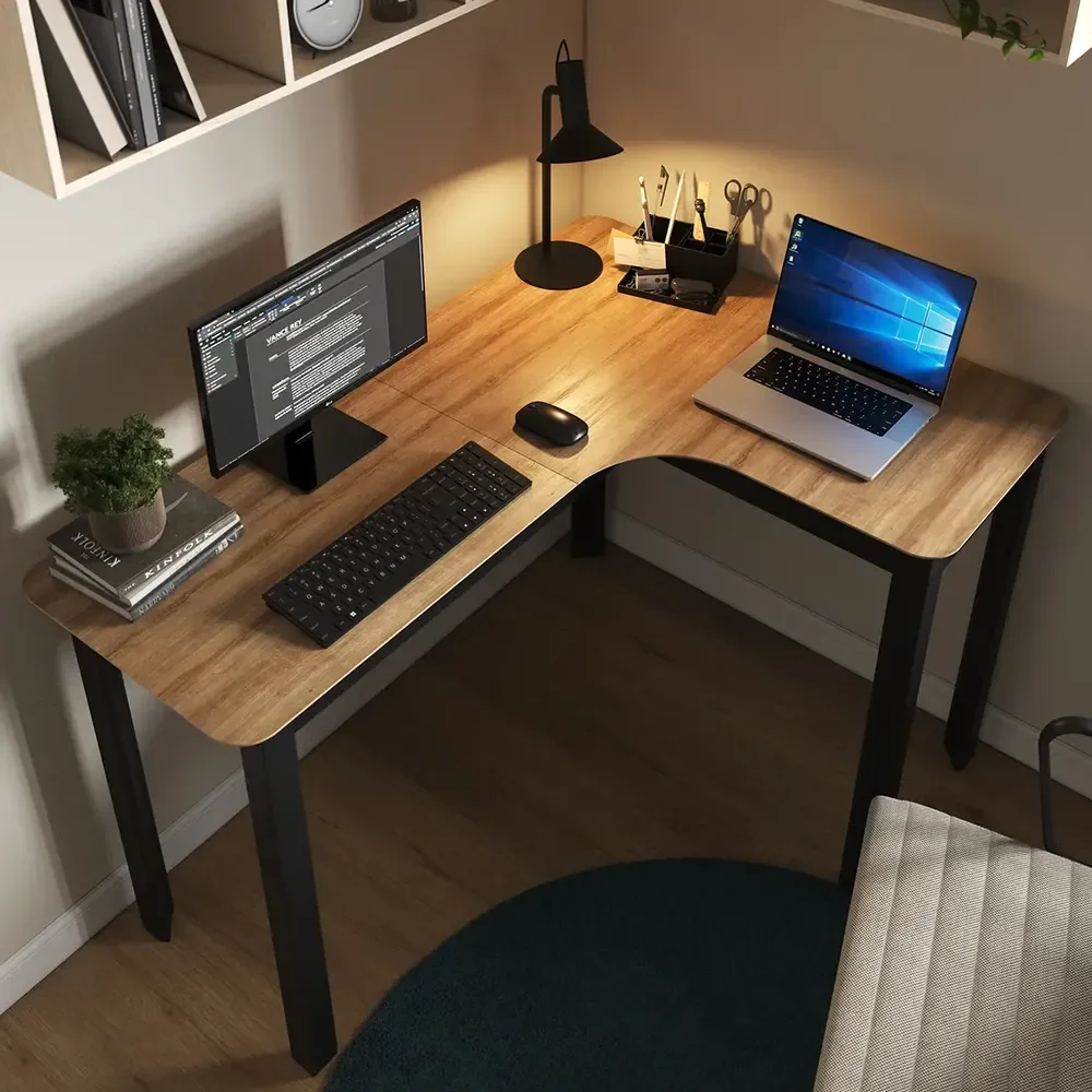 Mesa Em L Orgânica Curva 120cm Para Pc Escrivaninha De Canto Home Office Design Industrial Moderno Gamer, Estação De Trabalho Angular Para Escritório  Modelo Legos Lâmina Com Preto