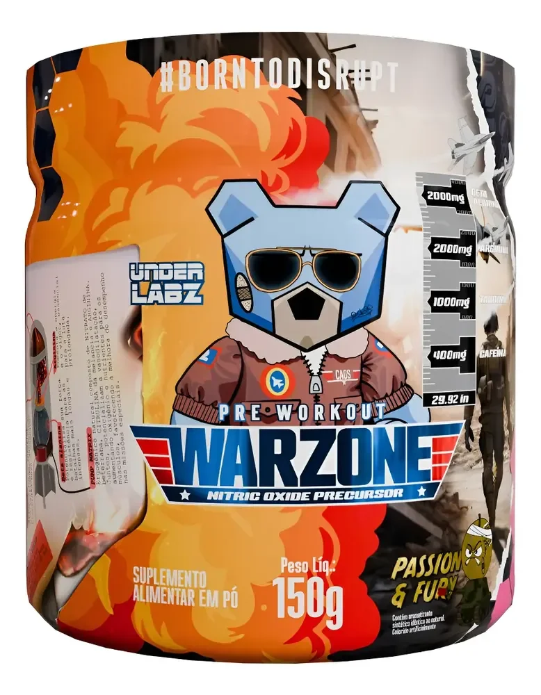 Pré Treino Warzone Com Pump Matrix e Cafeína, de Under Labz, Sabor Passion e Fury, 150g