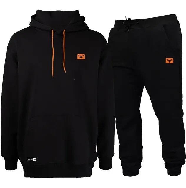 Conjunto De Frio Moletom Com Capuz Canguru Flanelado Preto