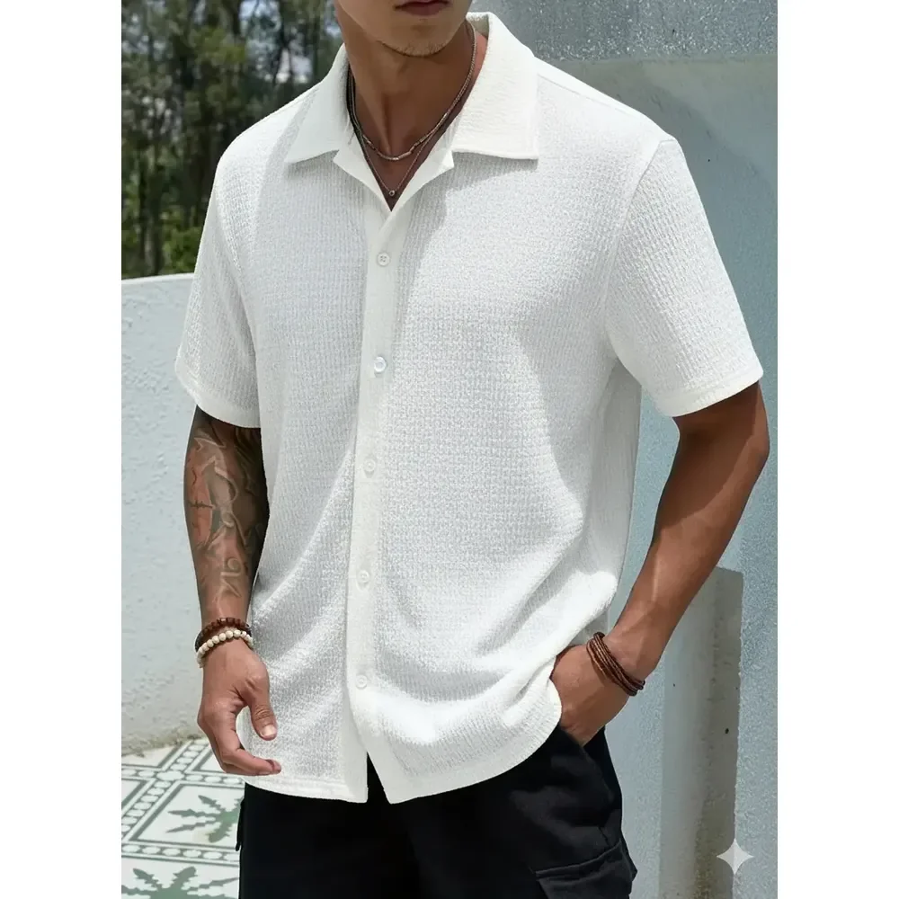 Camisa Casual Masculina Texturizada Com Botões Old Money Damasco Texturizado G