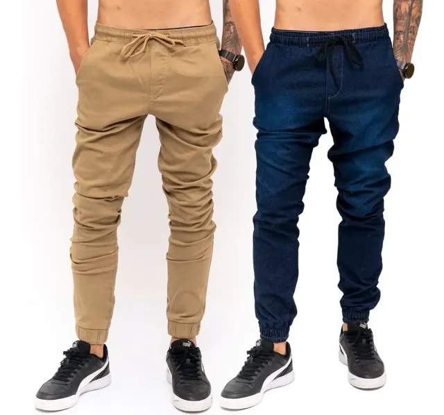 Kit 2 Calças Jeans Camuflada Masculina Jogger C/ Punho Lycra