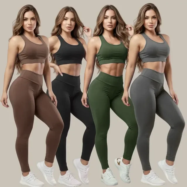 Kit 4 Conjuntos Calça Leg E Top Roupas Femininas De Academia