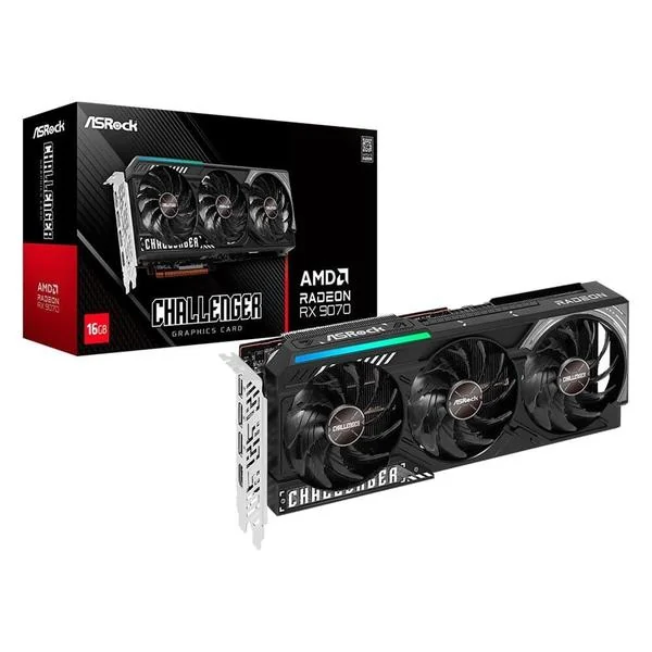Placa de Vídeo ASRock RX 9070 Challenger AMD Radeon, LED, 16GB, GDDR6, FidelityFX, RDNA - 90-GA5NZZ-00UANF