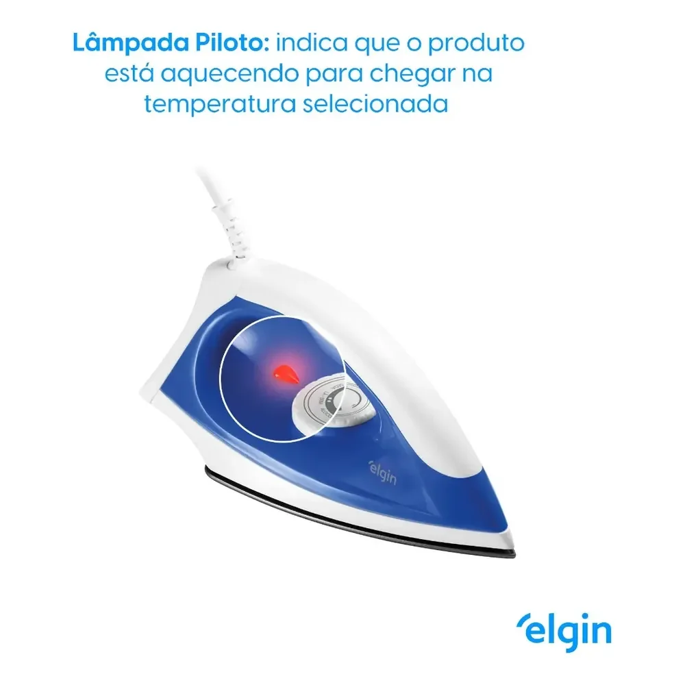 Ferro Seco Elgin Antiaderente Branco Azul 110v Iron Force Branco E Azul 127v