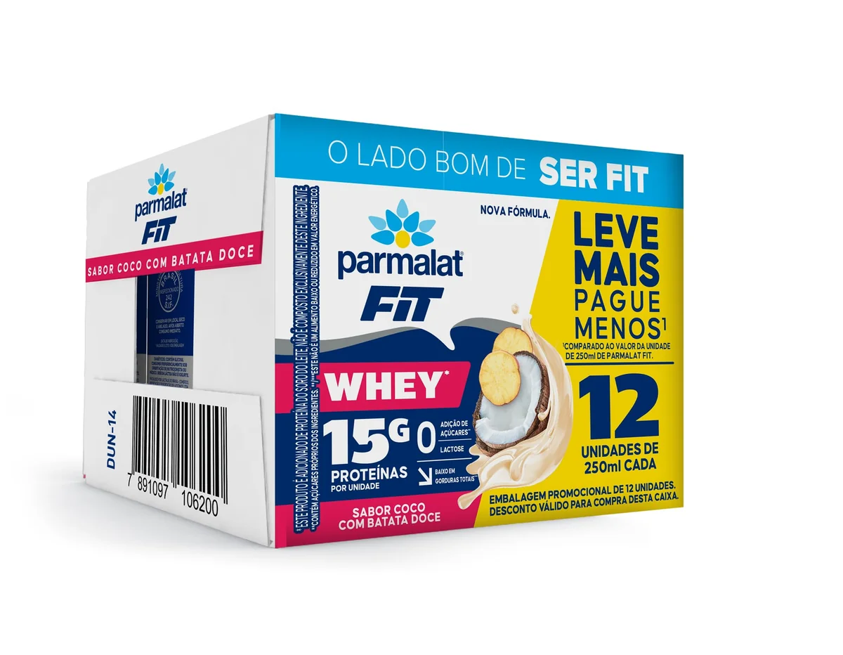 Parmalat Fit Bebida Proteica Coco com Batata Doce 15g de Proteína 250mL – 12 Unidades