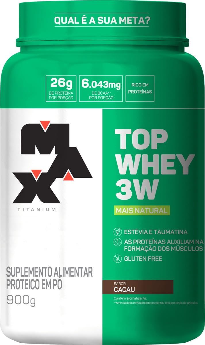 Top Whey 3W (900g) - Sabor Mais Natural - Cacau, Max Titanium