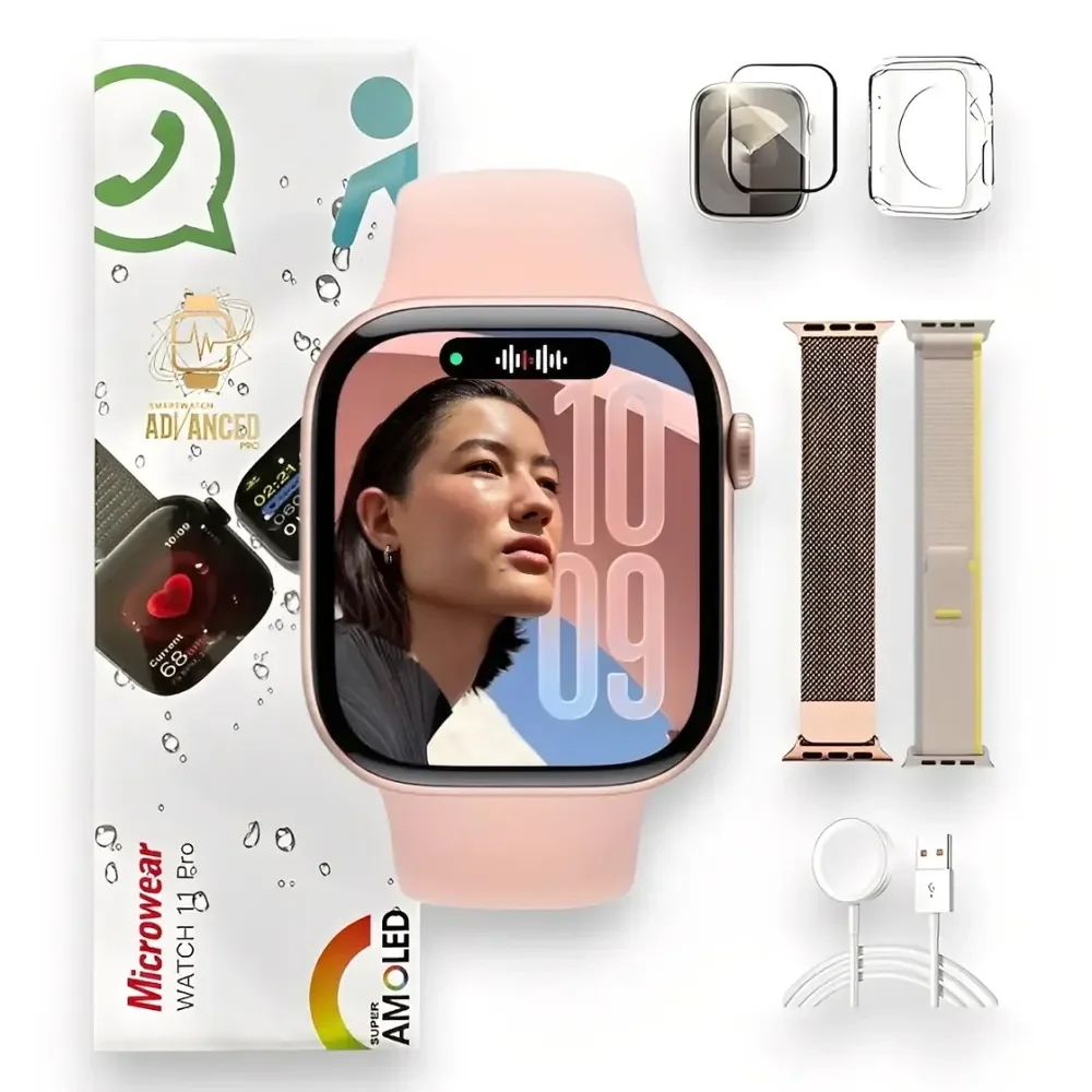 Relógio Smartwatch W11 Pro Series 11 Amoled Whatsapp Gps Nfc Rosa Dourado