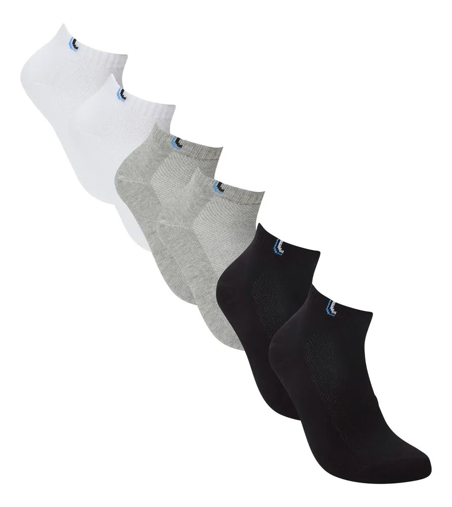 Kit 6 Pares De Meias Cano Curto Unissex Sport Lupo Branco / Cinza / Preto Liso 41-44