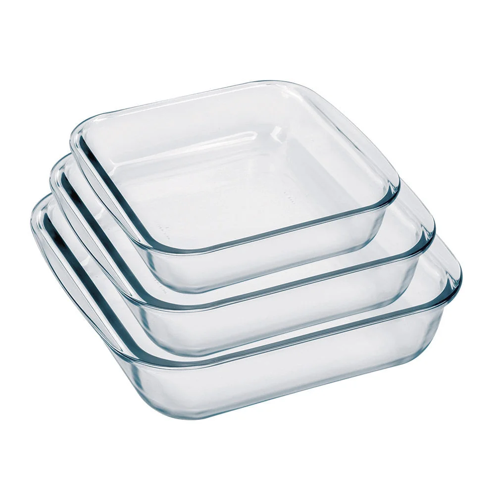 Conjunto de Assadeiras Quadradas Nadir Sempre em Vidro 3 Peças