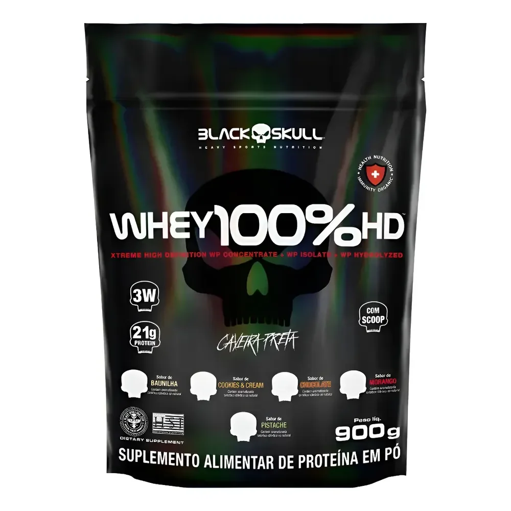 Whey 100% Hd 900g Black Skull Sabor Cookies & Cream Refil Cookies & Cream