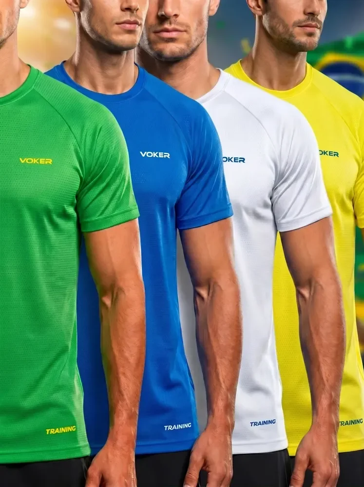 Kit 4 Camisas Masculina Dry Fit Cores Brasil Copa Futebol Amarelo-verde-azul-branco G