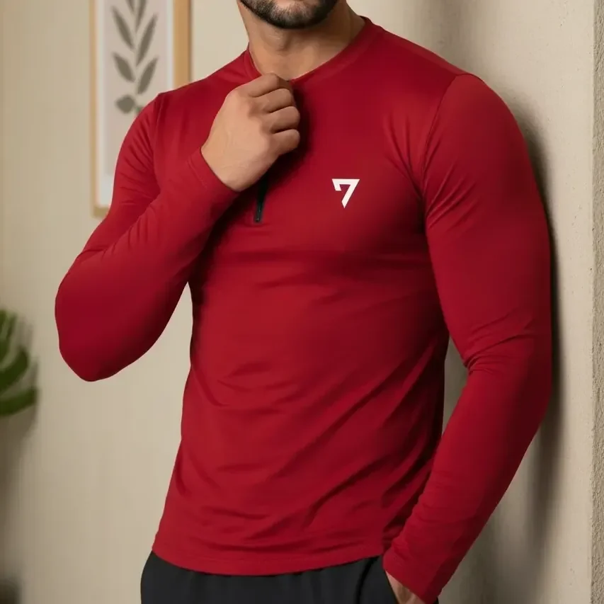 Camisa Térmica Masculina Segunda Pele Manga Longa Com Zíper Vermelho G