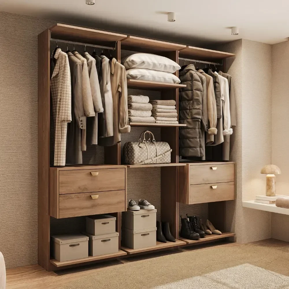 Guarda-roupas Closet Modulado Alasca 180cm 3 Peças Com 4 Gavetas Laterais E Cabideiros Freijó Carraro
