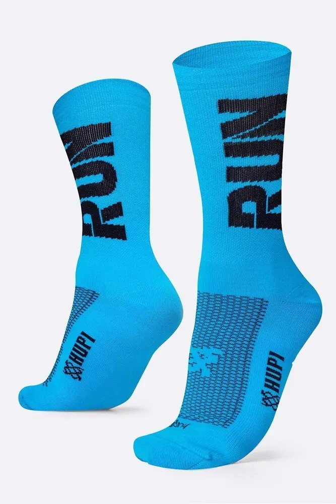 Meia Para Corrida Hupi Run 36-42 Cano Médio Unissex Azul Azul/preto Liso Único