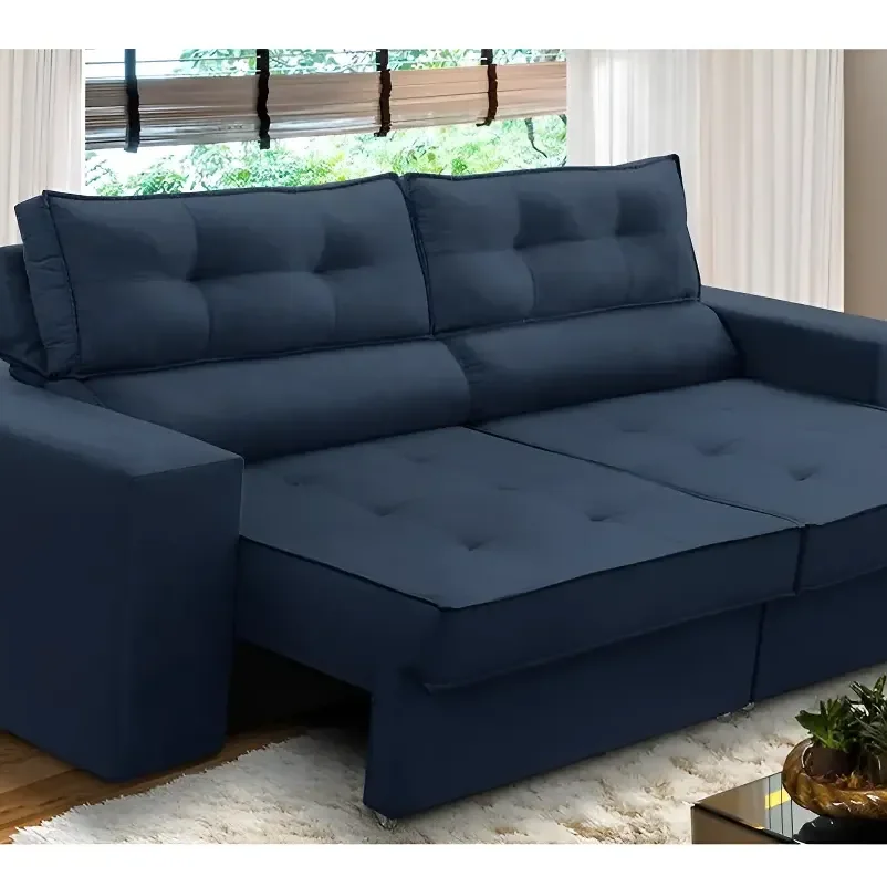 Sofá Retrátil E Reclinável 2 Lugares 1,90m Com Molas Mirela Suede Azul Adonai Estofados