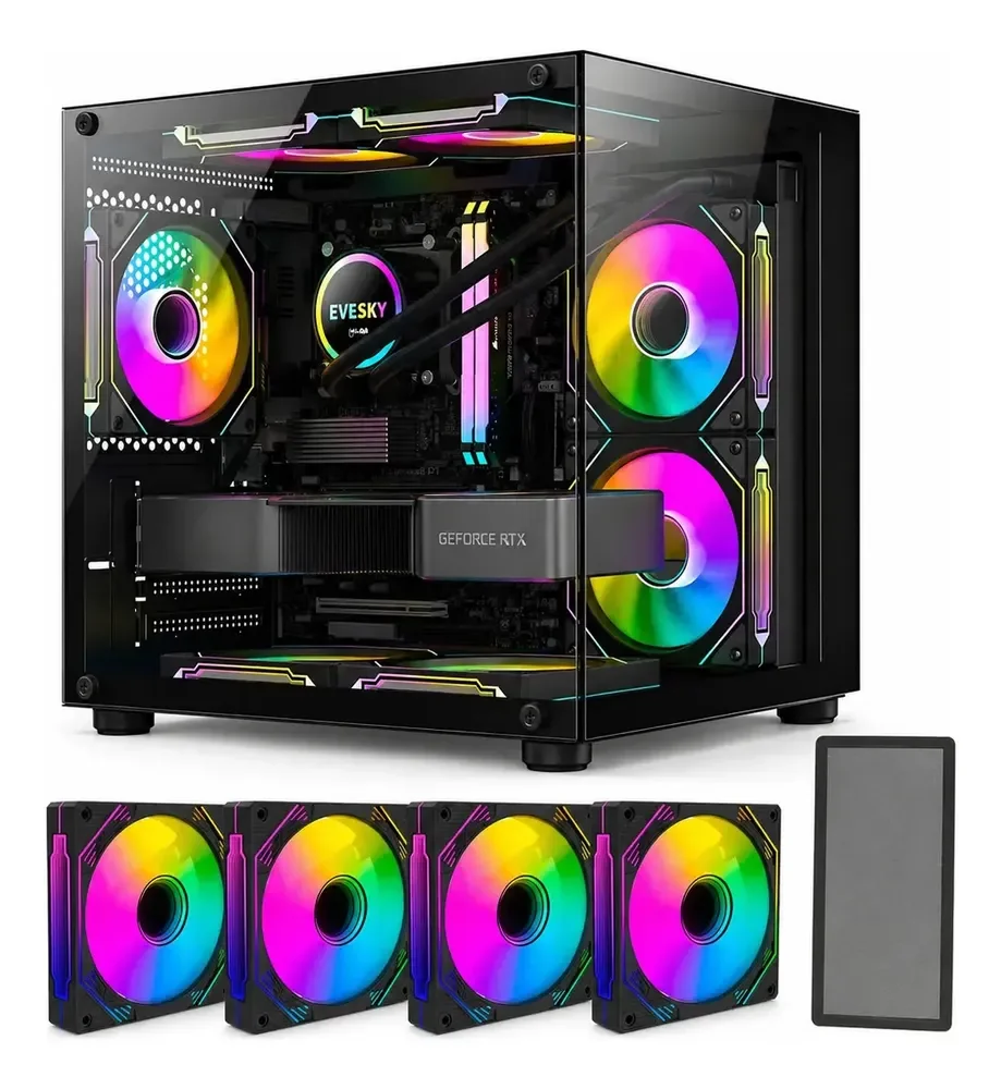 Gabinete Gamer Hayom Aquário Com 4 Cooler Fan Led Rgb