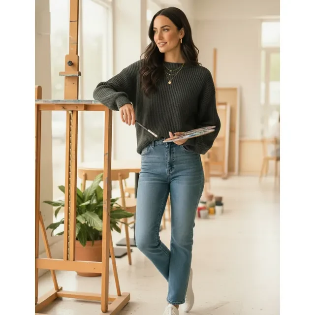 Blusa Feminina Inverno Tricô Manga Longa Balão Moderna