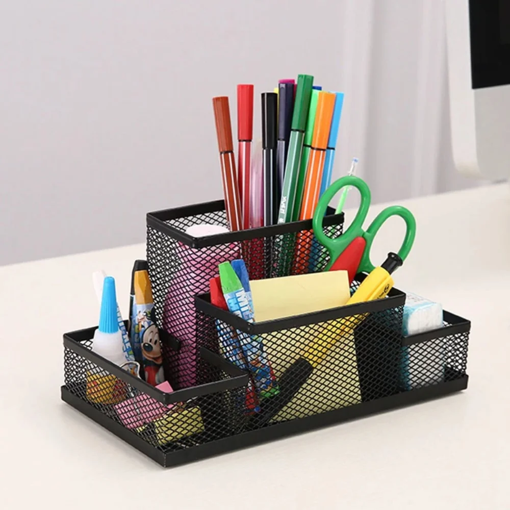 Cesta Porta Lápis Caneta Organizador Multiuso De Metal Telado Para Escritório Top