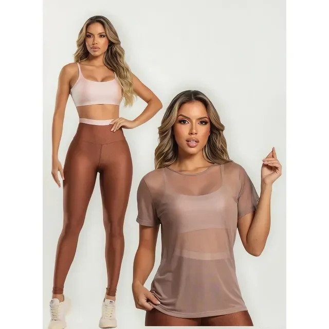 Kit Conjunto Cropped Legging + Blusa Fitness Academia K
